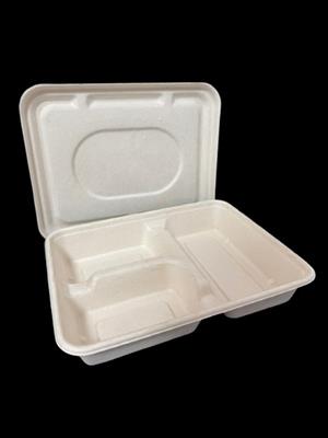 Bagasse 3 Compartment Bento Box with Lid 1100ml