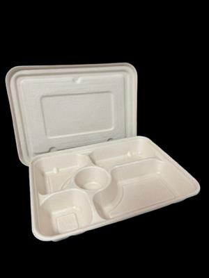 Bagasse 5 Compartment Bento Box with Lid 1400ml